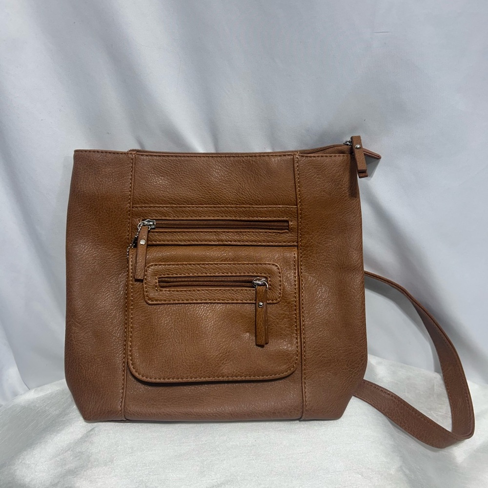 Brown Leather like Crossbody Bag - can be worn multiple ways with strap.